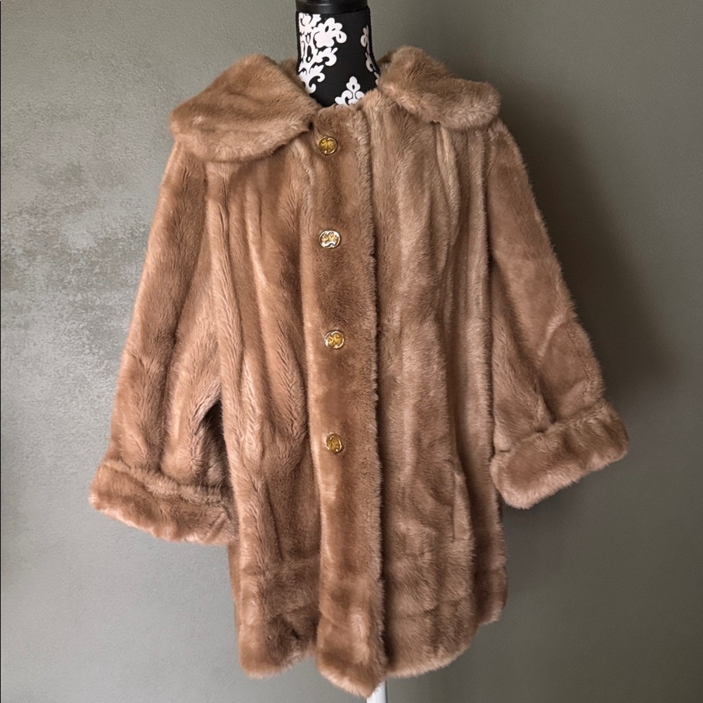 Luxurious Tan Faux FurJacket with Gold Accents